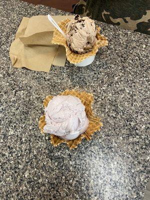 Lavender & Honey and Dark Side of the Cookie both in waffle bowl