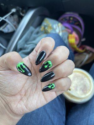 Full set of acrylic almond shaped spooky nails