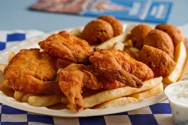 Jumbo Shrimp with Fries & Huspuppies.