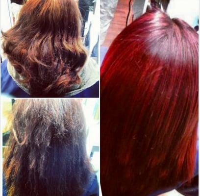 Bold red color and the keratin treatment