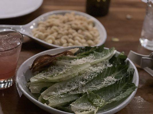 caesar salad and mac and cheese