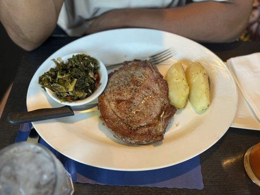 16 ounce ribeye (with kale and oven roasted potatoes)