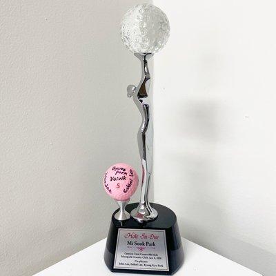 Our client loved her Hole-In-One Golf Trophy!