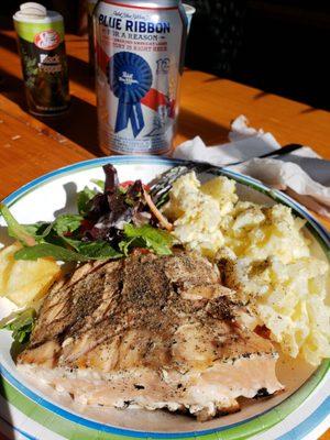 You get to choose a protein (salmon here) and then have buffer style sides