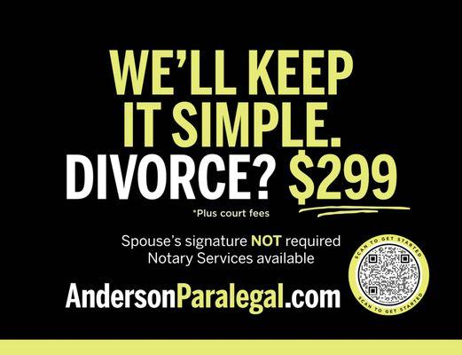 WE'LL KEEP IT SIMPLE. DIVORCE? $299