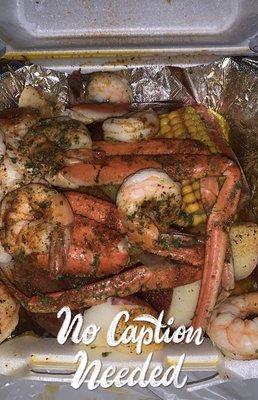 Crab, Shrimp, sausage,potatoes and corn