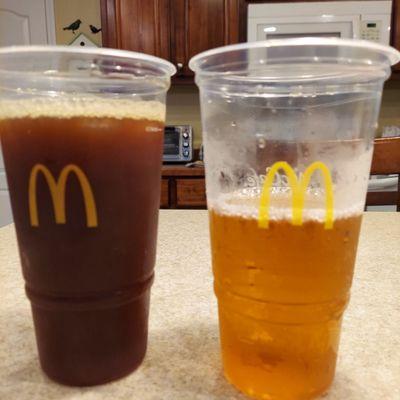 Sweet tea right, unsweet left.  Bought at same time. At drive-thru. I think they gave me coffee because it was so strong. Nasty! Threw away.