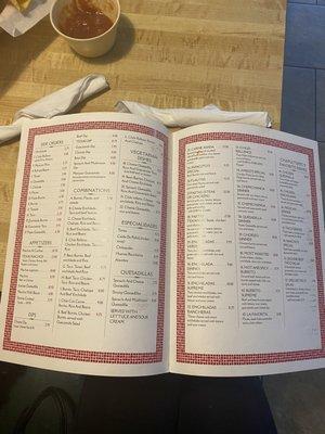 Interior portion of the menu