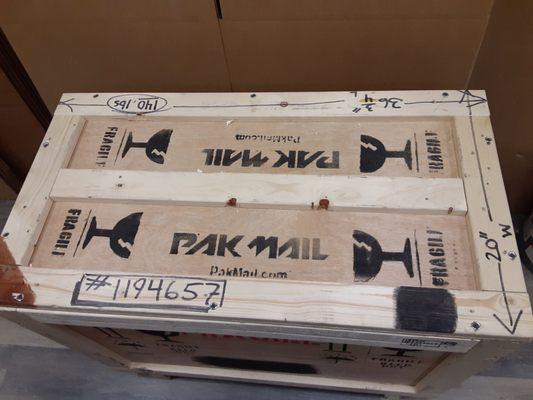 Pakmail custom builds wood crates for any size and shape item you want to ship.