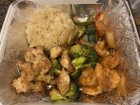 Hibachi chicken and shrimp combo. Proteins were beautifully cooked.