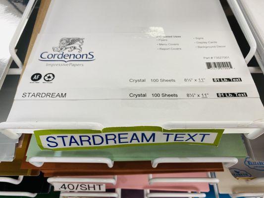 Star Dream text weight paper  also comes in heavy card stock