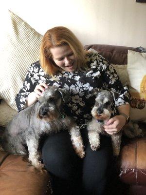 My two schnauzers groomed by Susan.