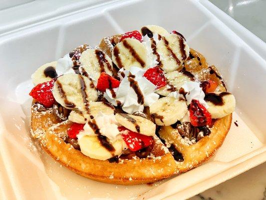 Banana Strawberry and Nutella Waffle