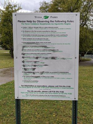 Rules of Leake Park, Tulsa