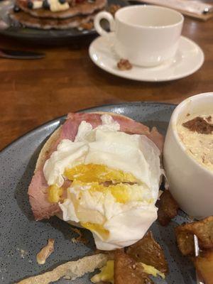 Eggs on eggs benedict are normally poached ..... not hard cooked