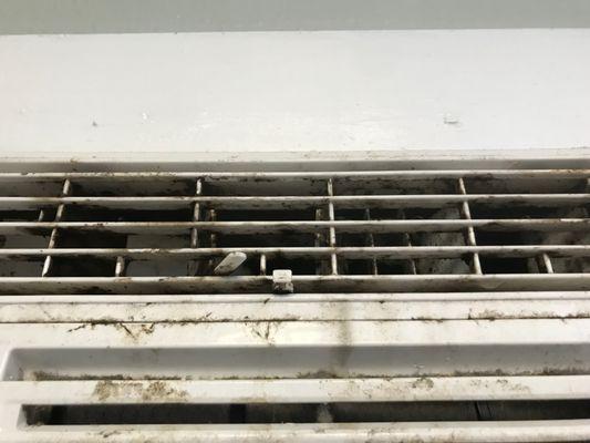 moldy and dirty a/c unit in communal laundry room