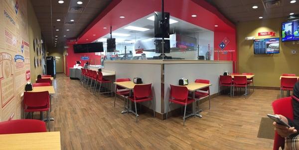 New dine-in style decor.  Note the tracker on the right to see where your pizza wait stands.