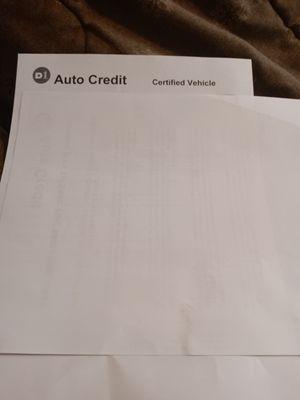 I covered up my personal information. I want it noted at top of page it says D-1 auto certified vehicle