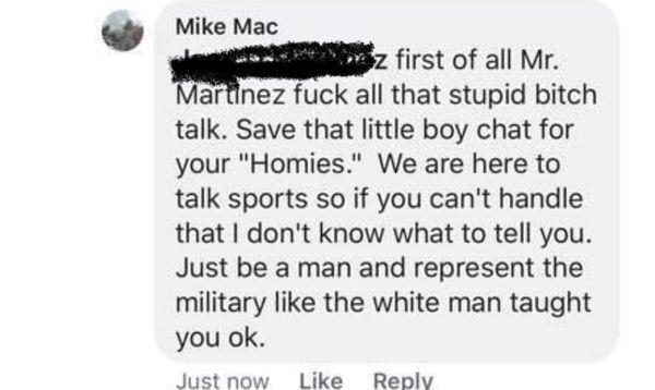 This racist doesn't respect the military or the ones that served. He don't deserve anyone's business!