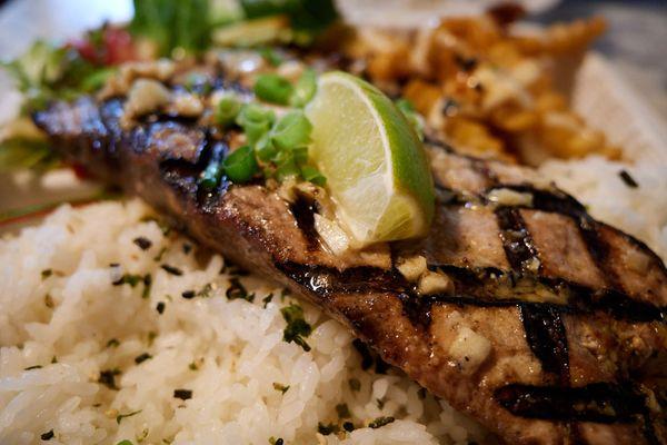 Grilled ahi w/ ginger onion sauce.