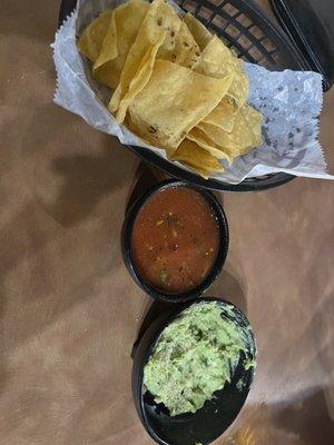 Salsa, guac, chips