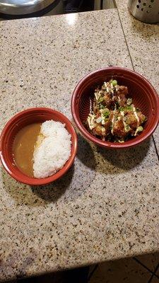 Karage with rice and curry