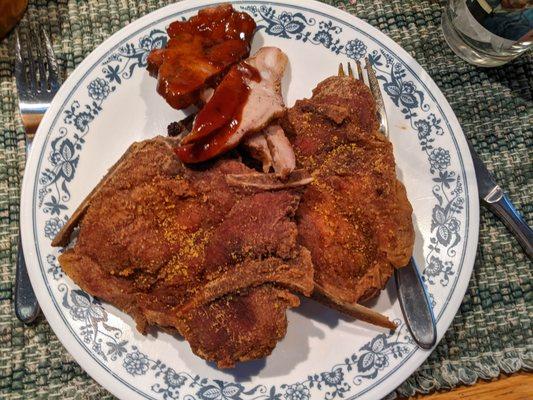 Fried pork chopse and rib tips