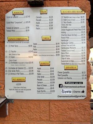 Updated menu as of 2/21/23