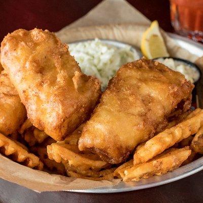 Beer Battered Cod with waffle fries