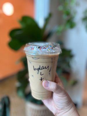 Birthday cake latte