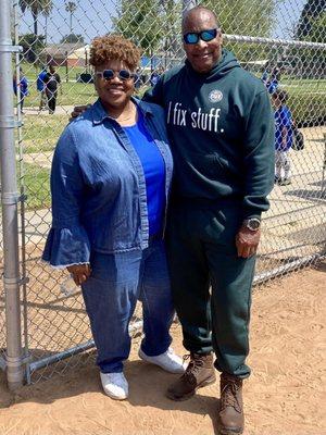 The Mayor and Sabrina Barnes, at the ceremony to dedicate the new baseball field.