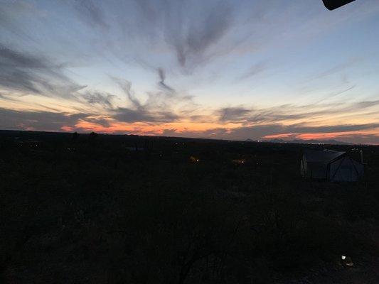 Sunset from our tent porch