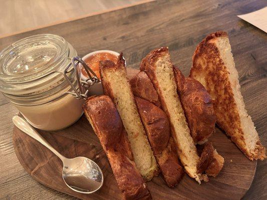 Foie gras, homemade perfectly toasted brioche, and peach preserves!