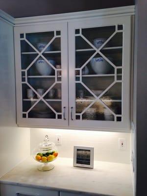 Custom cabinet doors with antique glass