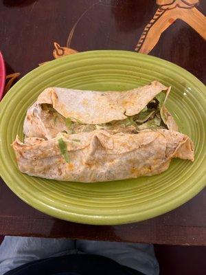 this is the Burrito California, and this is how it came. You can see the juices along the side which made it stick to the plate.