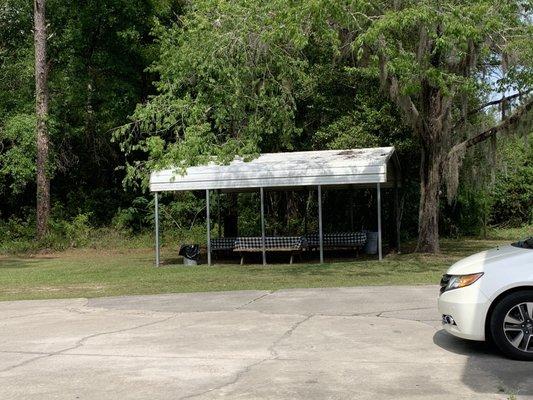 Outside eating area with picnic tables