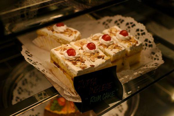 Rum cake on display