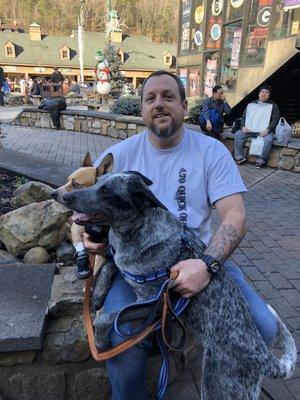 I forgot pictures of the store! But here's my husband with our two babies right across from where the little shop was located. :)