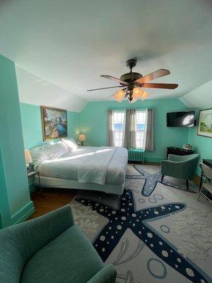 One of the guest rooms (view of the ocean!)