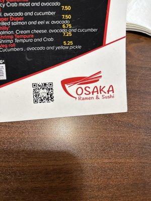 Osaka Menu