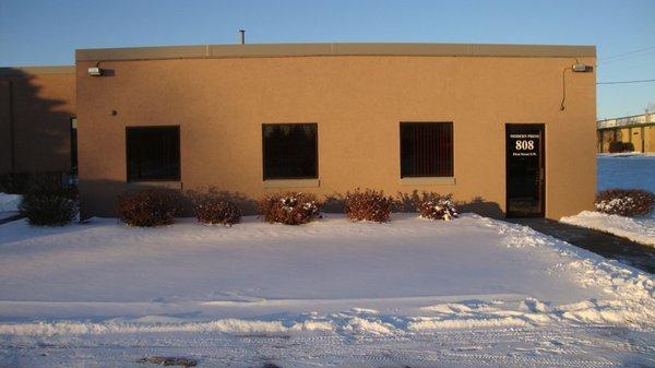 Front of the building, view looking north.