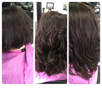 14 inch hair extensions on an A line hair cut.