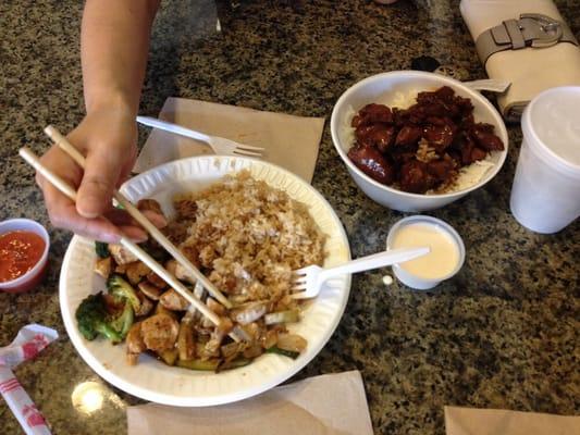 Hibachi chicken entree and teriyaki bowl