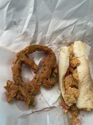 Both fried bell pepper and half of that so called small shrimp  po-boy!!!!