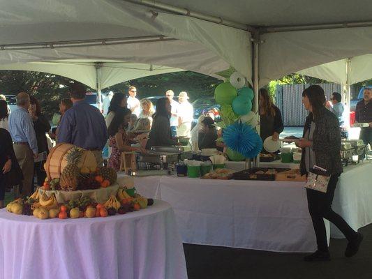 There was an outdoor setup with breakfast food and music and coffee/tea for Easter Sunday.