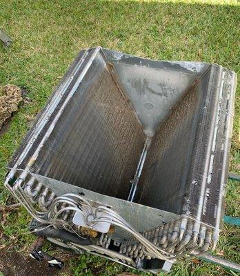 Before: Acid wash coil clean done for a customer by our team