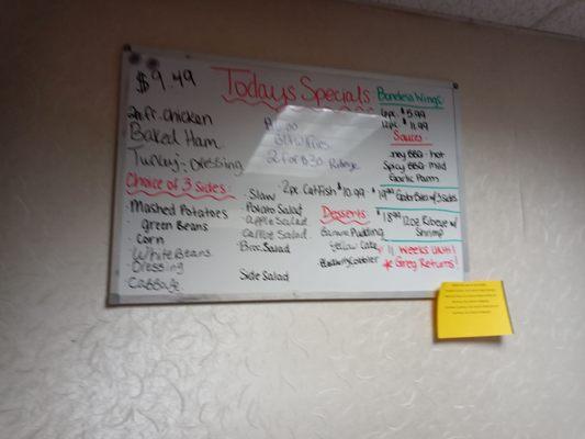 Specials for the day.