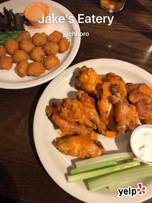 Appetizers: corn bites and wings. Happy hour Sunday 4:30-6:30pm