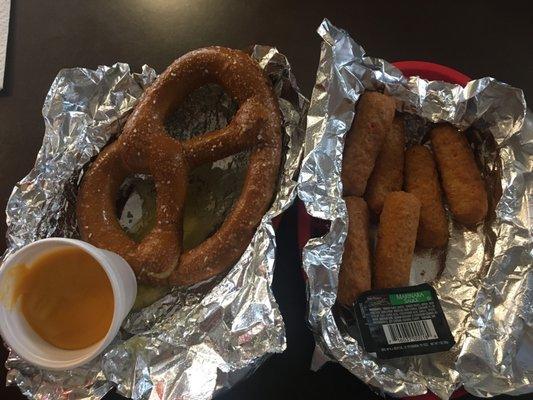 Pretzels and cheese  Mozzarella sticks