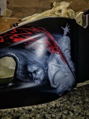 Airbrushed Sameri on a Honda CBR Swing Arm.